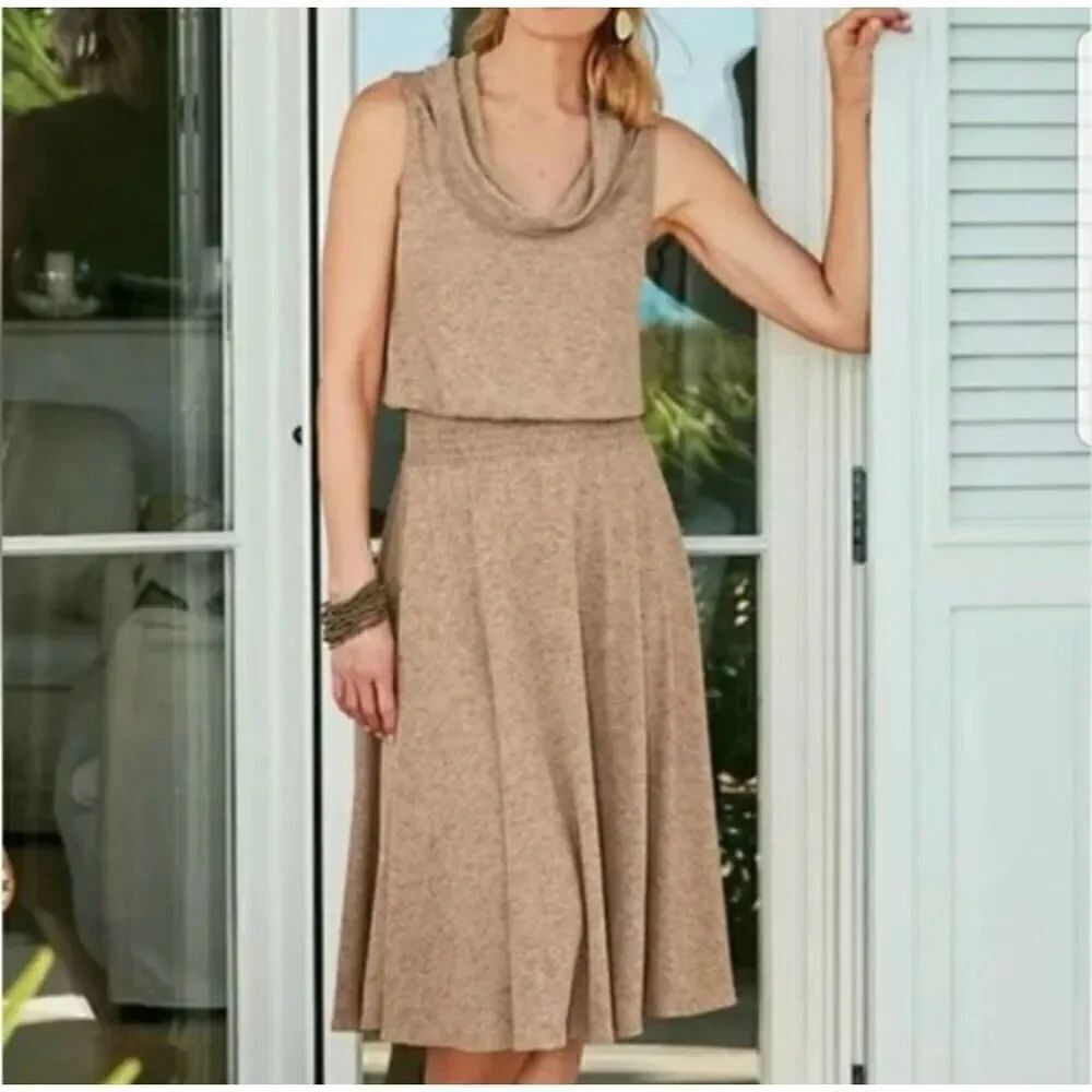 Soft Surroundings sleeveless droop neck Kerry Dress in tan - Women’s Small 6/8